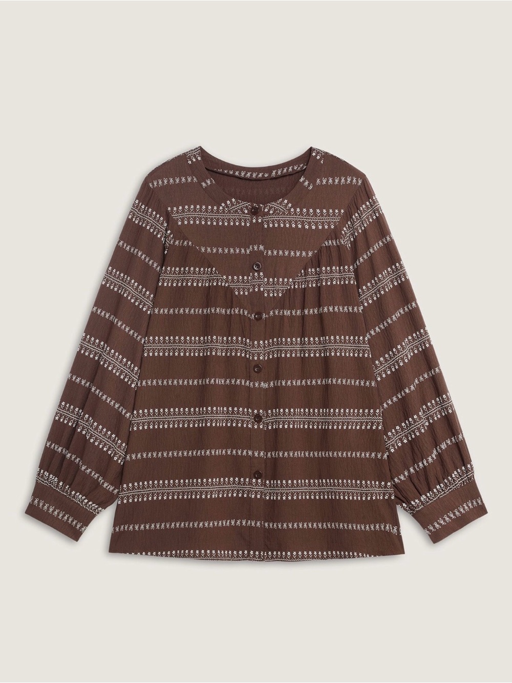 BloomChic Brown Button-Front Patterned Long-Sleeve Top